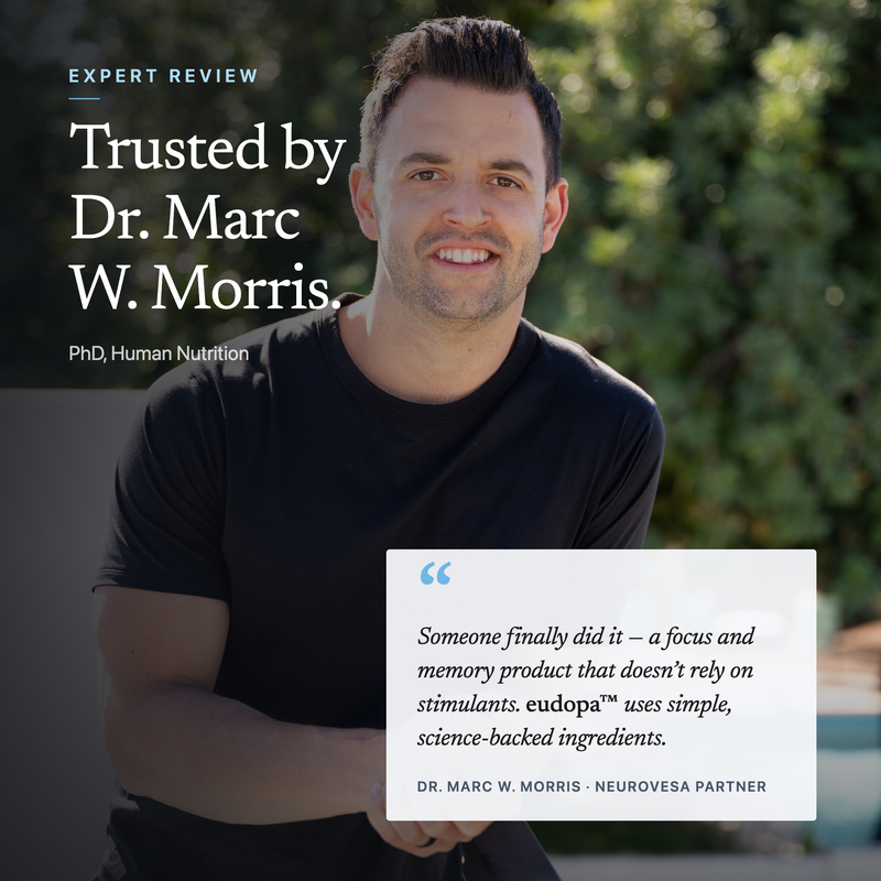 Expert review of eudopa by Dr. Marc W. Morris, PhD Human Nutrition and NeuroVesa partner: a focus and memory product that doesn't rely on stimulants, using simple, science-backed ingredients.